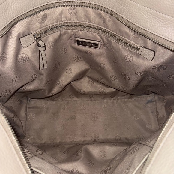 Tory Burch Pebbled Leather Taupe-Gray Tote Tassel Shoulder Bag Handbag Purse - Picture 11 of 16